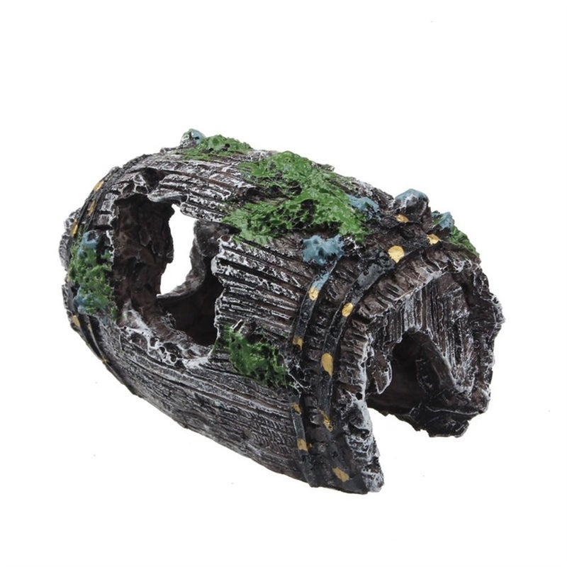 Superdream Fish Tank Aquarium Cave Resin Broken Barrel Ornament Landscape Decor - Image 1